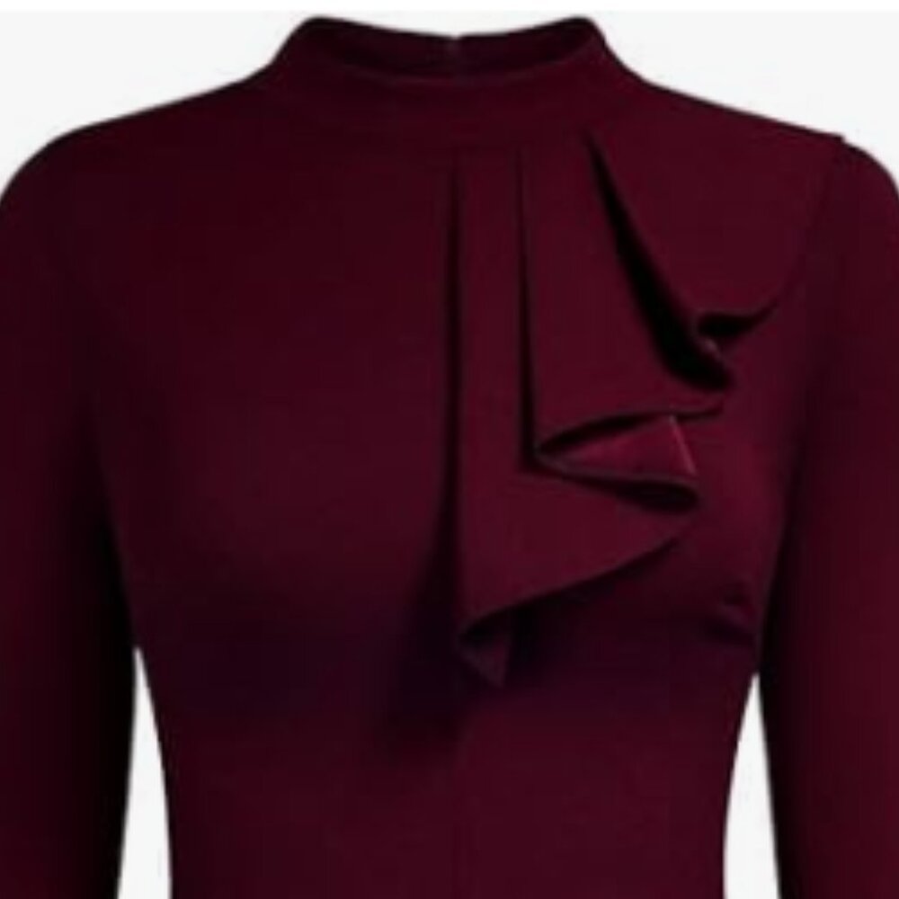 Wine Red Ruffle High-Neck Midi Dress - Size 2XL